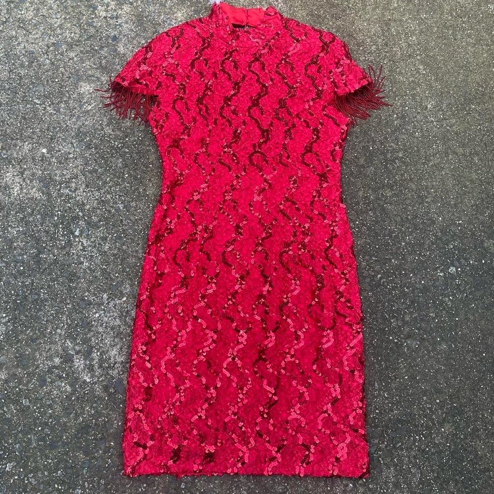 vintage beaded red mini dress
